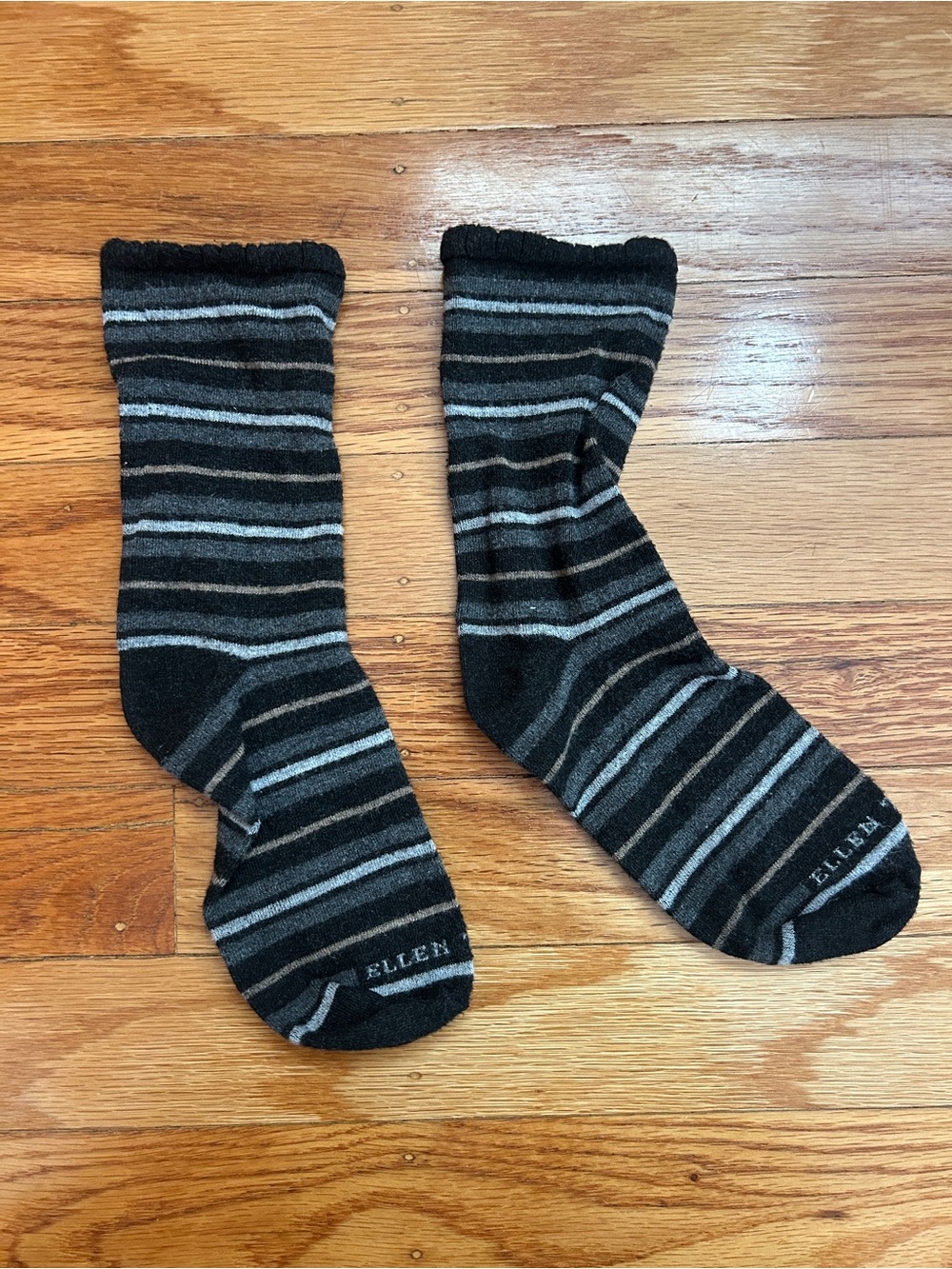 Vintage Ellen Tracy Black and Gray Striped Casual Socks